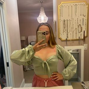 sage green, silk, long sleeve